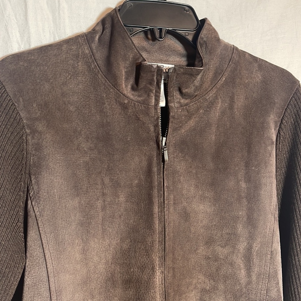 Pendleton Jacket Suede Ribbed Sleeves Medium Brow… - image 2